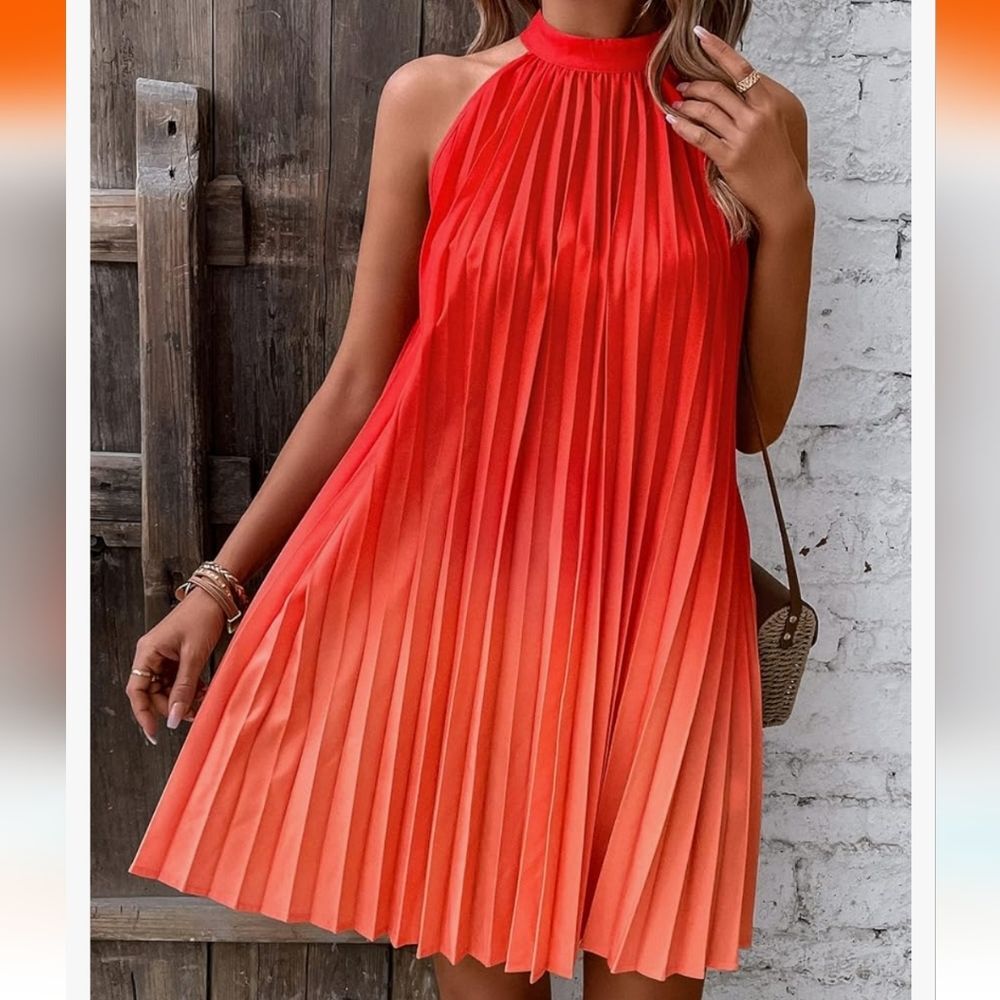 Women's Summer Sleeveless Ombre Mini Swing Halter Neck Dress -NWOT